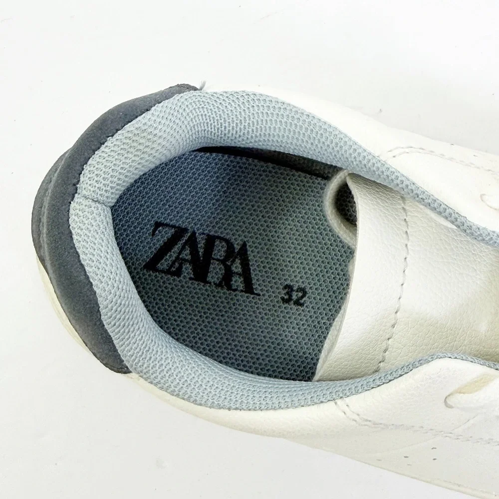 Zara Sneakers Boys EU 32 Size 1 White Navy Blue Low Top Lace Up Casual Shoes